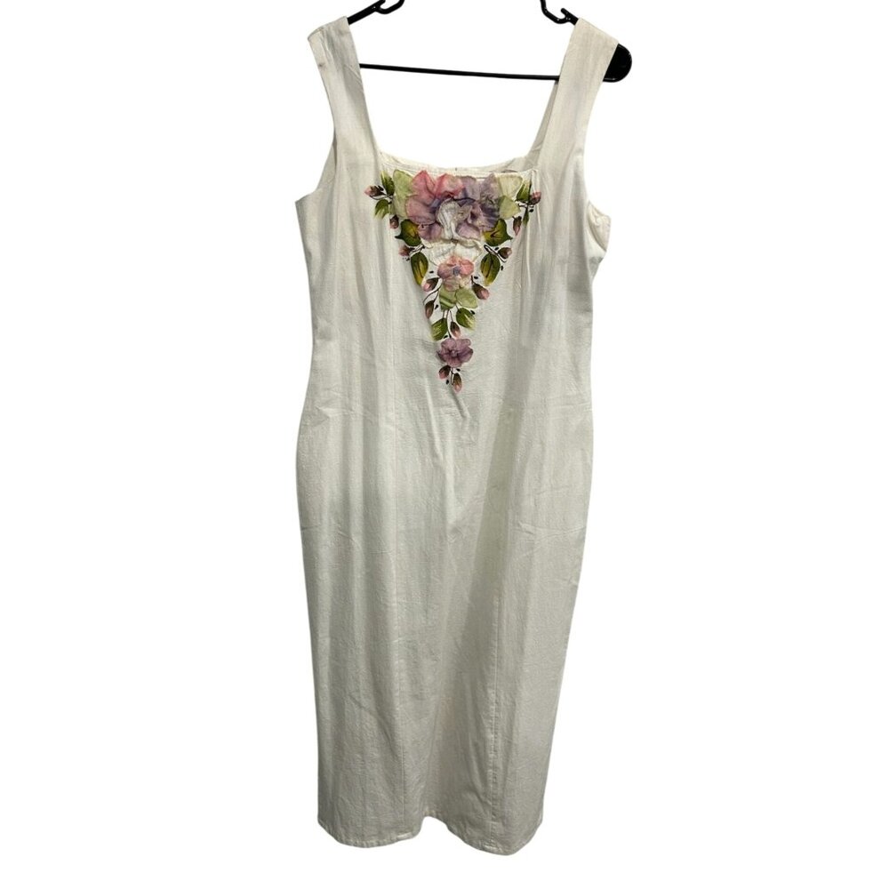 Vintage Ana R NWT Floral Embroidered White Cotton Sleeveless Dress Size Large